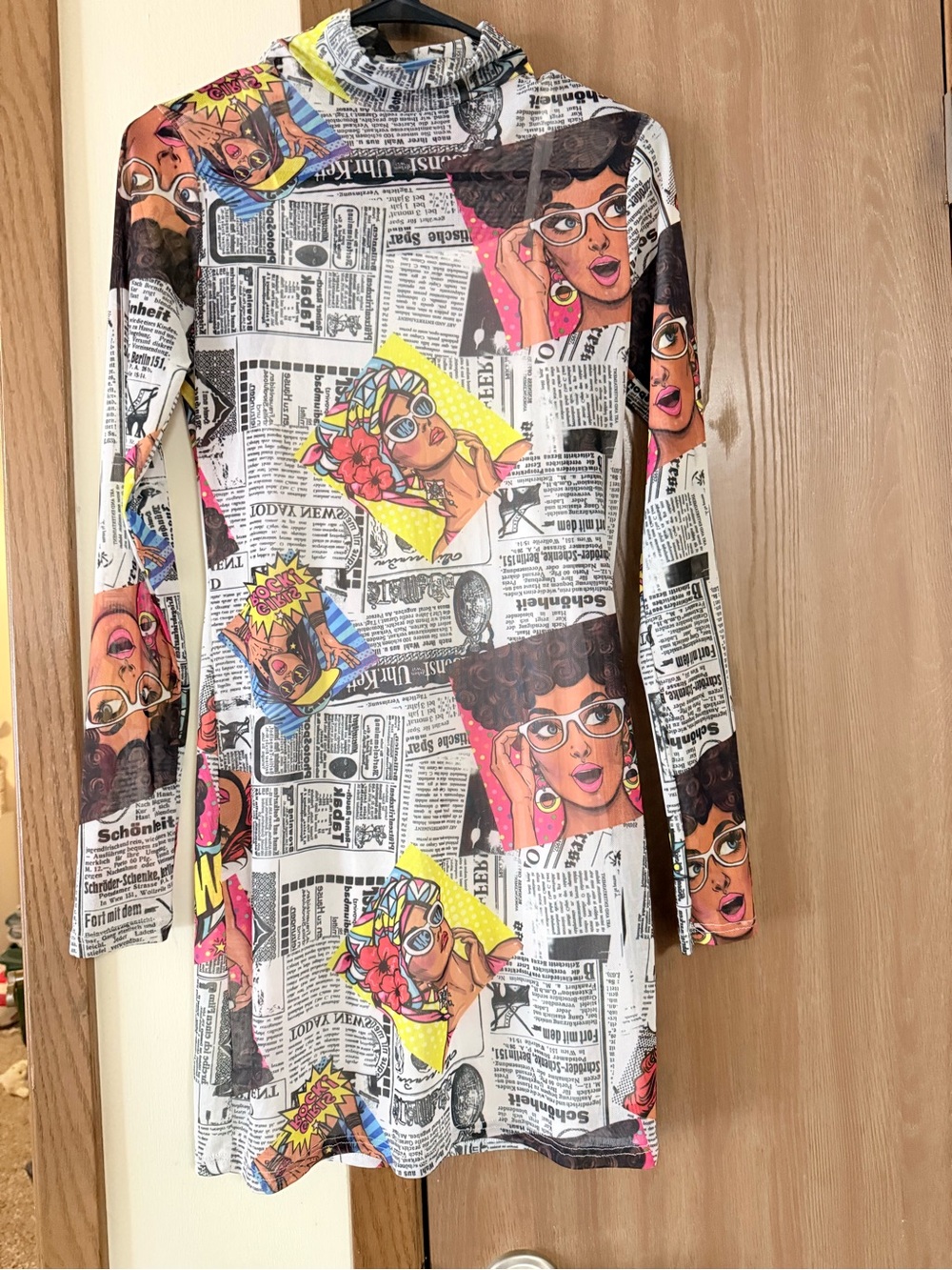 Fashion Nova Pop Art Newspaper Midi Dress - White, Yellow, Pink, Blue